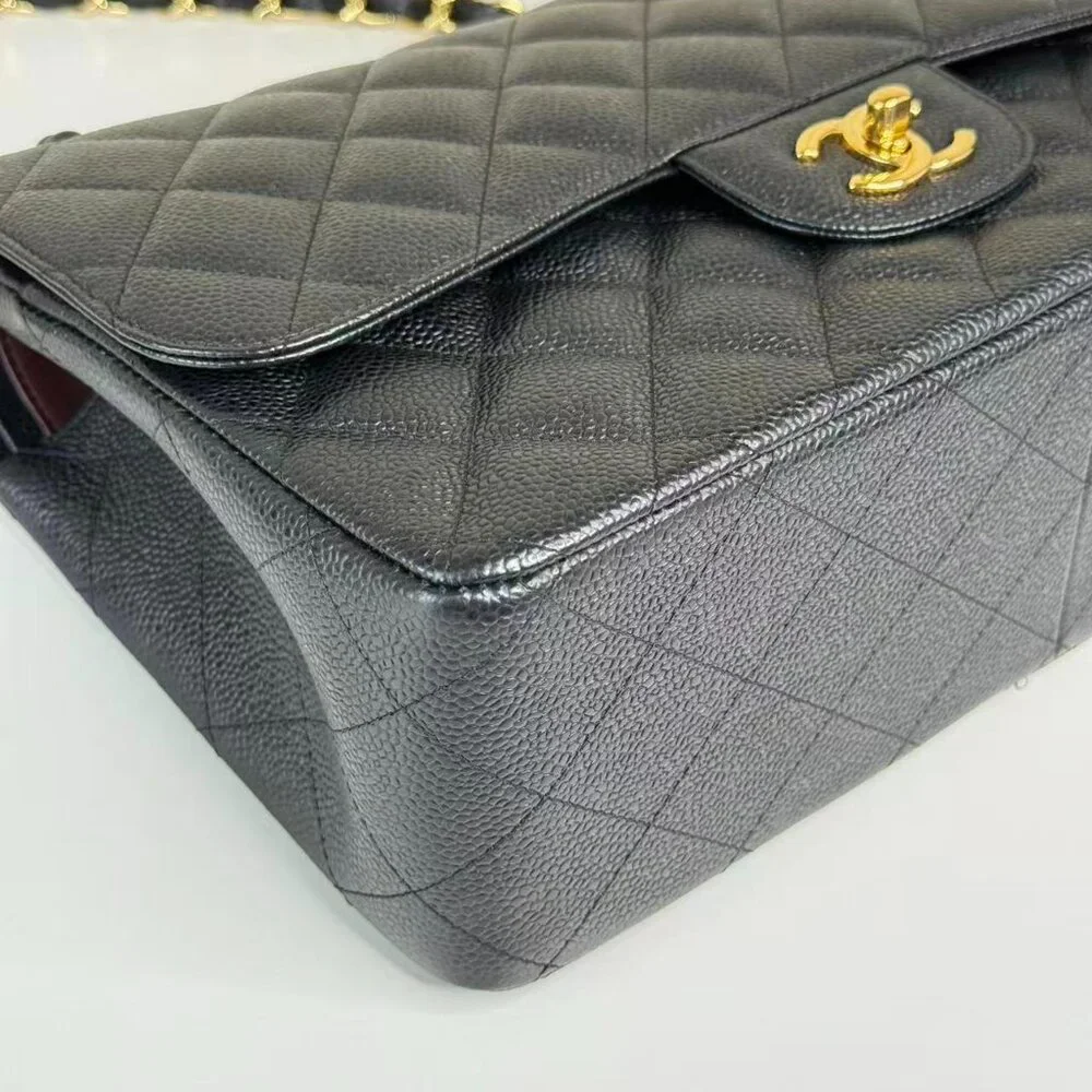 Chanel Black Caviar Jumbo Classic Flap Shoulder Bag with Gold Chain Strap - Picture 6 of 9
